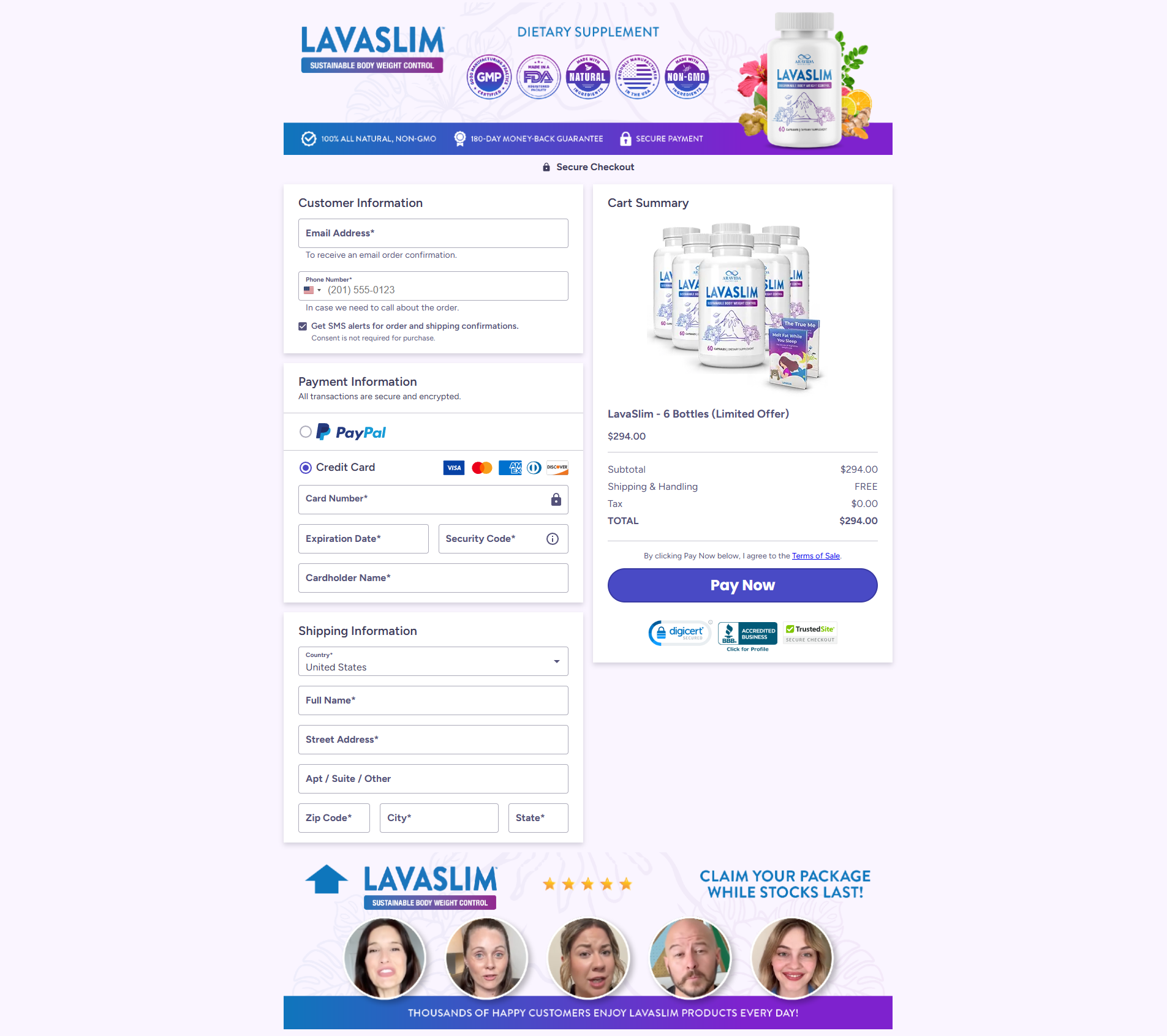 LavaSlim CheckOut Page